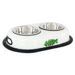Agility Bol dublu pentru hrana animale cu suport gumat, Agility, diametru bol 16 cm, Alb, 750 ml