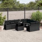 vidaXL 10 részes fekete polyrattan kerti ülőgarnitúra párnákkal (3268125)