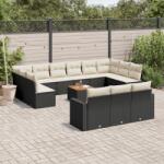 vidaXL 14 részes fekete polyrattan kerti ülőgarnitúra párnákkal (3256693)