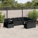 vidaXL 10 részes fekete polyrattan kerti ülőgarnitúra párnákkal (3268135)