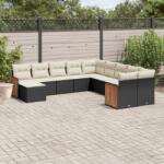 vidaXL 11 részes fekete polyrattan kerti ülőgarnitúra párnákkal (3260649)