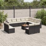 vidaXL 13 részes fekete polyrattan kerti ülőgarnitúra párnákkal (3256700)