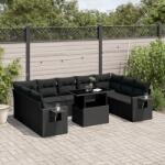 vidaXL 10 részes fekete polyrattan kerti ülőgarnitúra párnákkal (3268105)