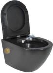 Foglia Vas wc suspendat cu functie bideu, negru mat, apa calda rece, rimless, baterie inclusa auriu mat Foglia Oslo (O-B2342-MBD-gold)