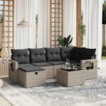 vidaXL Set canapele de grădină, 7 piese, cu perne, gri, poliratan (3263806)