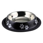 Agility Bol pentru hrana animale cu suport gumat, Agility, model labute, diametru 15.5 cm, Negru 200 ml