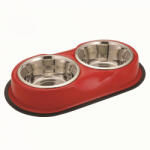 Agility Bol dublu pentru hrana animale cu suport gumat, inox, Agility diametru bol 13 cm, rosu, 350 ml