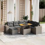 vidaXL 8 részes szürke polyrattan kerti ülőgarnitúra párnákkal (3275944)