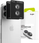 Apple iPhone 16 / 16 Plus, Kamera lencsevédő fólia, ütésálló fólia, Tempered Glass (edzett üveg), alumínium keret, Ringke Camera Frame Protector, fekete