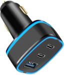 VEN-DENS USB-A + 2x USB-C - Autós töltő - Fekete
