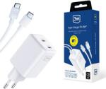 3mk Protection Hyper Charger hálózati töltő 2x USB-C csatlakozással és Type-C - Type-C kábellel PD 45W - fehér