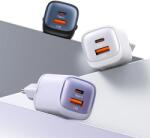 USAMS CC254 HC Series hálózati töltő 1x-USB-A és 1xUSB-C csatlakozással 30W GaN - fekete