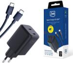 3mk Protection Hyper Charger hálózati töltő 2x USB-C csatlakozással és Type-C - Type-C kábellel PD 45W - fekete