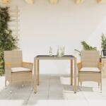 vidaXL 3 részes bézs polyrattan/üveg kerti étkezőgarnitúra párnákkal (3278657)