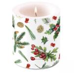 Ambiente Karácsonyi átvilágítós gyertya 8x7, 5 cm - magyal - fenyőágas / Winter greenery white (VR-39216495)
