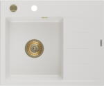 Mexen Ben, 1 kamrás gránit mosogató 600x500x190 mm, bal + arany szifon, fehér, 6522605000-20-G (6522605000-20-G)