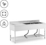 Royal Catering Mosogató asztal - 2 tál - rozsdamentes acél - 180 x 60 cm - Royal Catering (RCGS-2B1800D6)