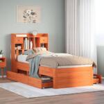 vidaXL barna tömör fenyőfa könyvespolcos ágy matrac nélkül 90 x 190 cm (3308983)