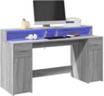 vidaXL szürke sonoma színű szerelt fa íróasztal LED-ekkel 160x55x91 cm (3309434)