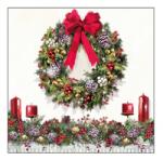 AMBIENTE Szalvéta 25x25cm 20db/csomag BOW ON WREATH, Karácsonyi ajtókoszorú (AMB.32516550)