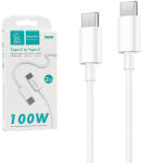 Denmen Cablu date Type C la Type C, 3.6A 100W 2metri Power Delivery PD White (6973224877519)