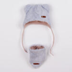 NEW BABY Téli baba sapka és nyakba való kendő New Baby Teddy bear szürke rózsaszín - pindurka