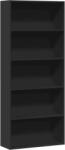 vidaXL Fekete Fa Könyvespolc - 5 Polc - 80x30x189 cm (3314670)
