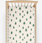 Goldea gyermek körgumis pamut lepedő kiságyba - fenyőfák natúr alapon 60 x 120 cm