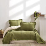 Saheser® Set cuvertura + 2 fete perna cu volan, 220x240cm, Tiziana Verde(kaki)