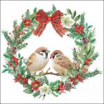 Ambiente Karácsonyi koszorús - madaras szalvéta - 25x25 cm - Sparrow in wreath (VR-32518870)
