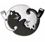HARAHU Pandantiv pe lanț Double Cat - Cerc / Negru KP34541