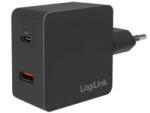 LogiLink PA0220 1xUSB-C (PD) és 1xUSB-A QC hálózati töltő fekete (PA0220)