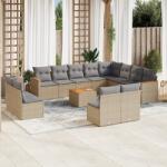 vidaXL 13 részes bézs polyrattan kerti ülőgarnitúra párnákkal (3258881)