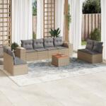 vidaXL 9 részes bézs polyrattan kerti ülőgarnitúra párnákkal (3257739)