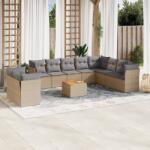 vidaXL 11 részes bézs polyrattan kerti ülőgarnitúra párnákkal (3223721)
