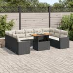 vidaXL 10 részes fekete polyrattan kerti ülőgarnitúra párnákkal (3327080)
