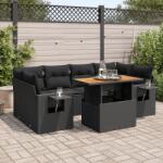 vidaXL 7 részes fekete polyrattan kerti ülőgarnitúra párnával (3327114)