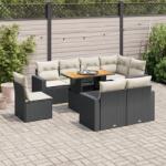 vidaXL 9 részes fekete polyrattan kerti ülőgarnitúra párnákkal (3327052)