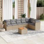 vidaXL Set canapele de grădină, 8 piese, cu perne, bej, poliratan (3223679)