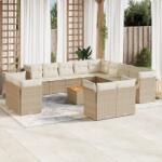vidaXL Set canapele de grădină, 14 piese, cu perne, bej, poliratan (3256289)