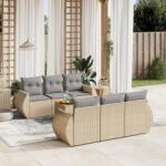 vidaXL Set canapele de grădină, 7 piese, cu perne, bej, poliratan (3257228)