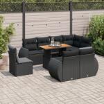 vidaXL 9 részes fekete polyrattan kerti ülőgarnitúra párnákkal (3327275)
