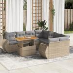 vidaXL 9 részes bézs polyrattan kerti ülőgarnitúra párnákkal (3327244)