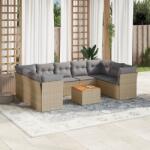 vidaXL Set canapele de grădină, 10 piese, cu perne, bej, poliratan (3256136)