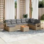 vidaXL Set canapele de grădină, 9 piese, cu perne, bej, poliratan (3224701)