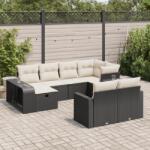 vidaXL 10 részes fekete polyrattan kerti ülőgarnitúra párnákkal (3326060)