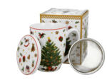 Duo Gift Porcelánbögre tetővel, fémszűrővel, 360ml, dobozban, Christmas Tree (51384)