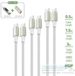  4smarts PremiumCord USB-C töltő- és adatkábel szett adapterrel, átalakítóval, 60W, 0.5+1.5+3M, fehér / ezüst - mobil-box