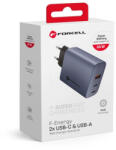 Forcell hálózati GAN gyorstöltő, 2x USB C + USB A - 4A 65W PD + Quick Charge 4.0 funkc