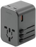 Energea Travelworld GaN65 4in1 1xUSB / 2xType-C utazó gyorsöltő adapter, (PD-PPS-QC 3.0) 65W, szürke (US/UA/EU/UK)